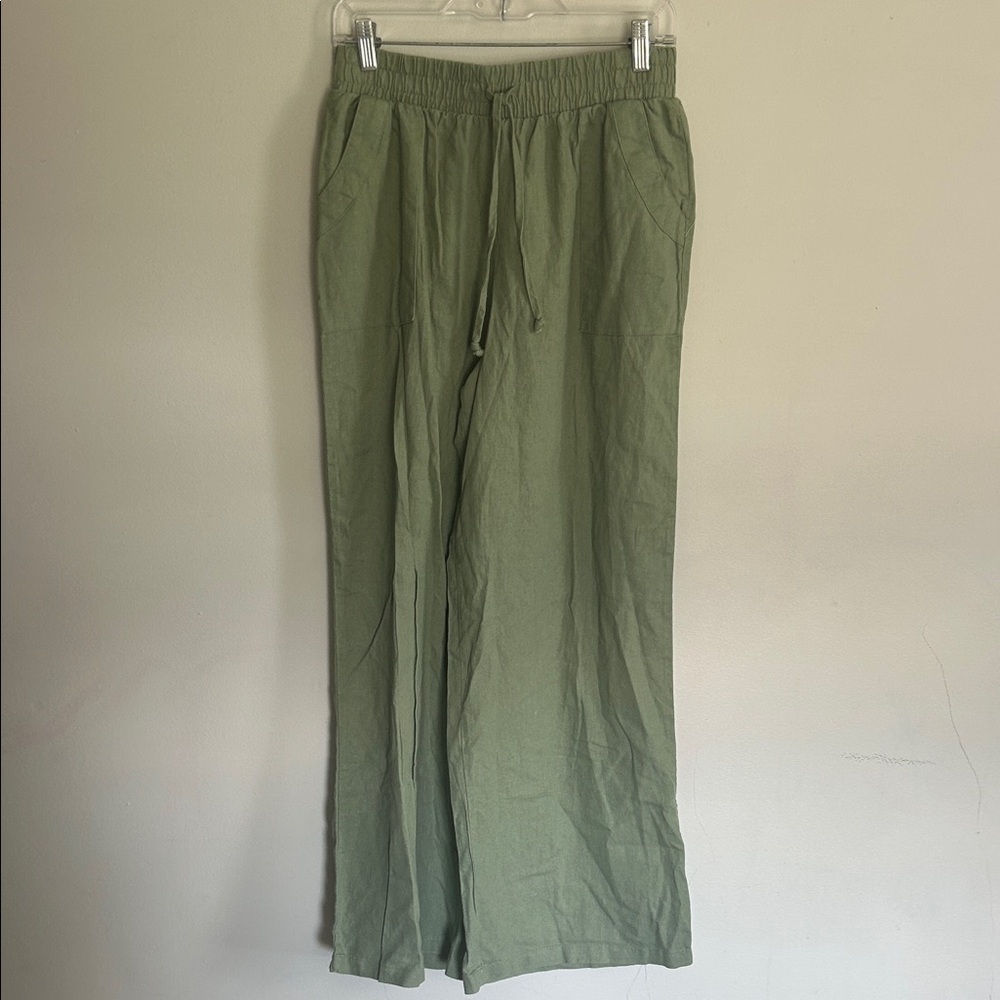 5/$25 Womens Olive Green Elastic-Waist Casual Pants
